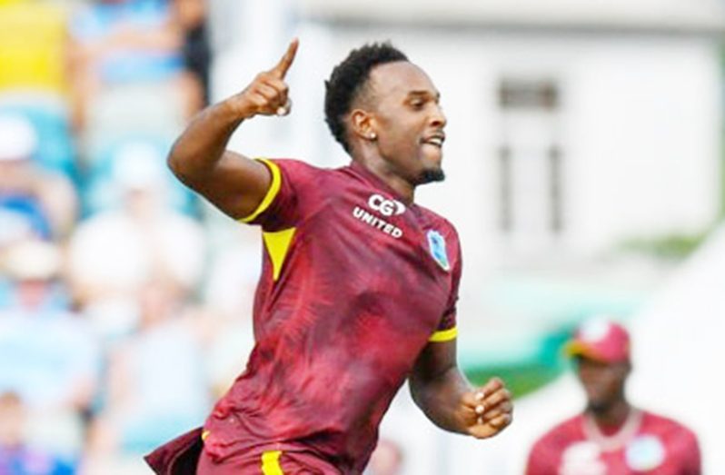 Fast bowler Matthew Forde celebrates ones of his three wickets during Saturday’s third ODI against England