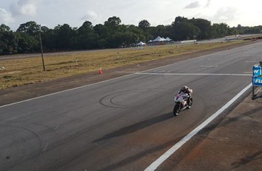Matthew Vieira leads the pack in one of the CMRC Superstock races at the Frankie Boodram International Raceway in Trinidad. (Stephan Sookram photo)