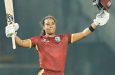 Hayley Matthews celebrates her third ODI ton from her last six innings•BCCI