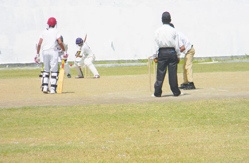Mavendra Dindyal of Diamond Secondary prepares to play a late cut during his innings of 96 in which he struck 8 fours and a six 
Himnauth Dindyal hit 67 for Enterprise Secondary