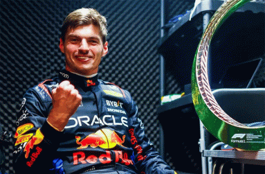 Max Verstappen celebrates after winning the Sao Paulo Grand Prix