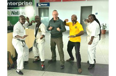 World President of WISDA (World International Self-defence Association) Grandmaster 9th Dan Jose Luis Montes (Centre) along with WISDA Guyana President, Soke Max Massiah (second from right)