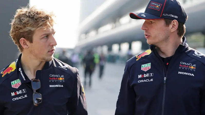 Liam Lawson (left) and Max Verstappen were team-mates at Red Bull for just two races