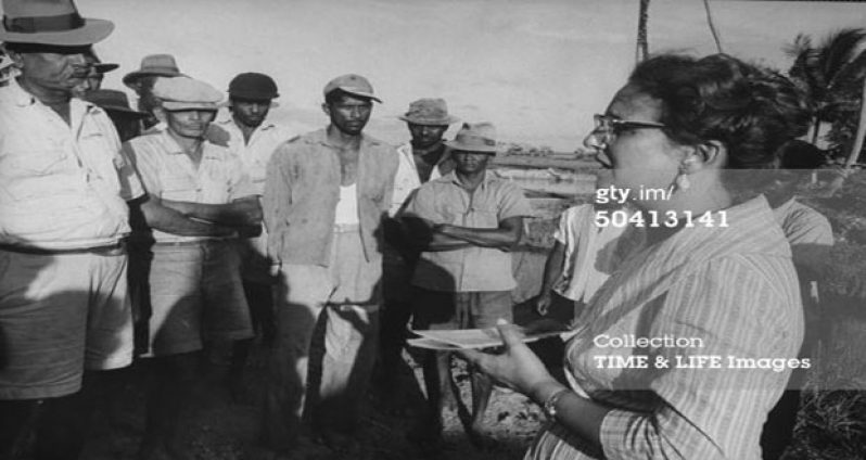 Picture shows Mrs Janet Jagan engaging members of the working class, whom the People’s Progressive Party (PPP) centred its struggle around.