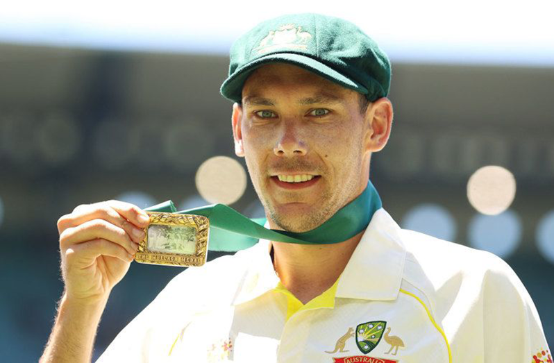 Scott Boland with the Mullagh Medal for Player of the Match after the Boxing Day Test  (Getty Images)