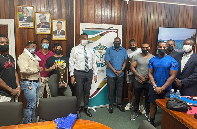 GBBFF officials and competitors met the Director of Sport Steve Ninvalle (sixth from right) and Chairman of the NSC Kashif Muhammad (fifth from left).