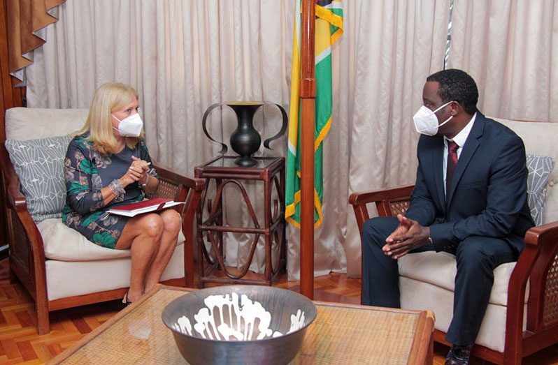Foreign Affairs and International Cooperation Minister, Hugh Todd, during his meeting with Ambassador of the Federative Republic of Brazil, Maria Clara Duclos Carisio, on Monday
