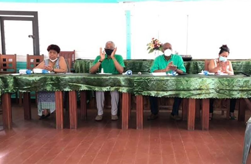 Some members of the delegation to Region Seven seen here are Amna Ally; former President, David Granger; Joseph Harmon and Dawn Hastings-Williams
