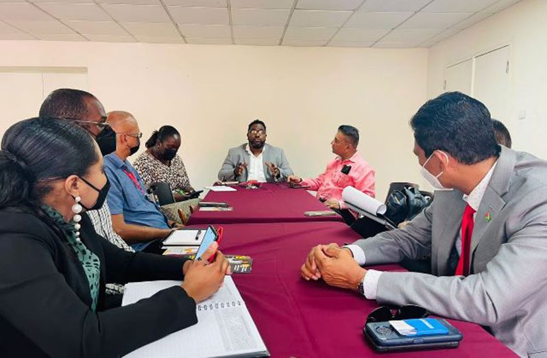 Members of the Guyana delegation meeting with officials of Export Barbados last Monday
