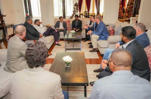 President Dr. Irfaan Ali meets with investors to discuss plans for a 100,000-tonne white sugar refinery at the former Wales Sugar Estate, a project aimed at boosting Guyana’s sugar industry and strengthening the regional supply chain