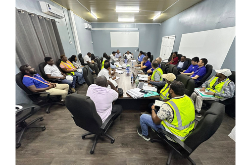 The ministers engaged with the project team, including representatives from the supervisory engineering firm RITES Ltd. and contractors China Road and Bridge Corporation and Vishwa Samooja Private Ltd.