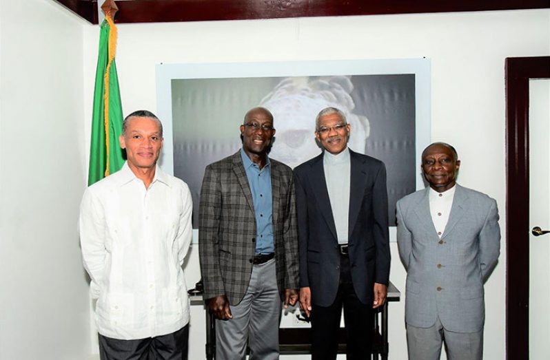 From left: Trinidad and Tobago's Foreign Affairs Minister, Mr. Dennis Moses, Prime Minister Dr. Keith Rowley, President David Granger and Minister of Foreign Affairs, Mr. Carl Greenidge
