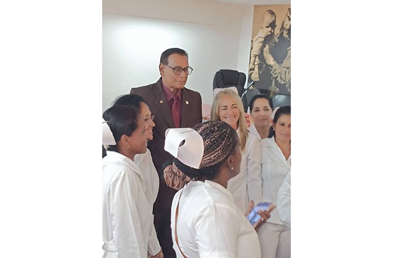 Ambassador Majeed's interaction with the Cuban nurses, symbolising the ongoing partnership between Guyana and Cuba in advancing healthcare initiatives