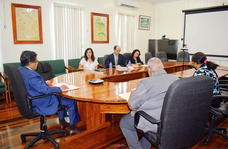Senior Minister in the Office of the President with responsibility for Finance,  Dr Ashni Singh and team meeting with the delegation from the French Development Agency on Monday
