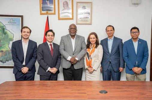 Prime Minister Brigadier (Ret’d) Mark Phillips with executives from the Barson Strategy Group (BSG) and the Macquarie Group at the Office of the Prime Minister on Camp Street