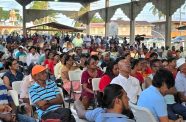 Residents gathered at Crabwood Creek, Upper Corentyne, during their meeting with Vice-President Jagdeo yesterday