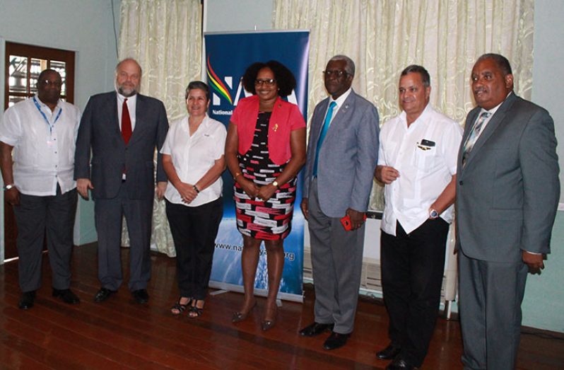 U.S. Ambassador to Guyana, Perry Holloway, Junior Public Infrastructure Minister, Annette Ferguson and GCAA Director-General, Egbert Fields with others following the Annual General Meeting