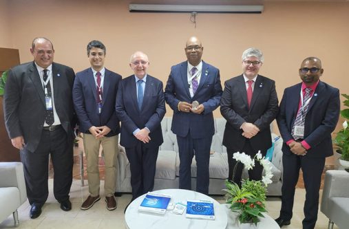 The Minister of Public Works, Bishop Juan Edghill, and other officials in Punta Cana, Dominican Republic, for the Third Global Implementation Support Symposium (GISS) of the International Civil Aviation Organisation (ICAO)