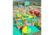 MegaBounce Spanning thousands of square feet, the inflatable park will feature a 15,000-square-foot main bounce house, a 600-foot four-lane obstacle course, a towering mega slide, and several themed installations