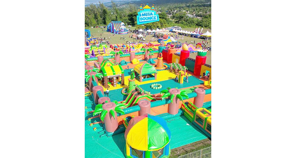 MegaBounce Spanning thousands of square feet, the inflatable park will feature a 15,000-square-foot main bounce house, a 600-foot four-lane obstacle course, a towering mega slide, and several themed installations