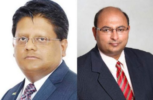 Former Minister of Finance, Dr. Ashni Singh (left) and former Chief Executive Officer of the National Industrial & Commercial Investments Ltd. (NICIL), Winston Brassington.