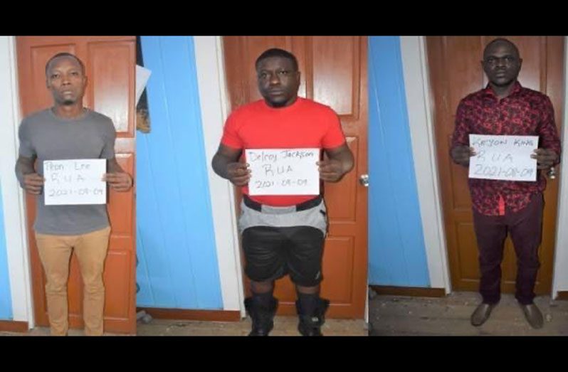 From left are: Peon Lee, called Nino Brown; Delroy Jackson, called “Bug”, and Sergeant Reyon King, a serving member of the Guyana Defence Force