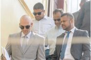 Nazar Mohamed and his son Azruddin, accompanied by their attorneys, Siand Dhurjon and Damien DaSilva at the Georgetown Magistrates’ Courts