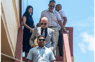 Opposition Leader Azruddin Mohamed and his father, Nazar Mohamed, with their attorney, Damien Da Silva at Thursday’s extradition hearing