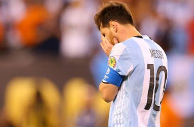 Lionel Messi wipes his eyes after missing his penalty shot in the Copa America Centenario on Sunday. (Goal.Com Photo)