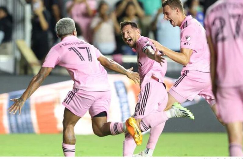 Lionel Messi (second left) struck in the fourth minute of added time as his Major League Soccer side won the Leagues Cup tie (Photo: Reuters)