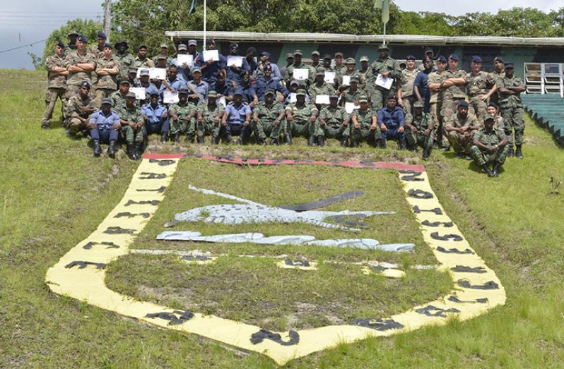 The GDF, GPF and French Military after completion of the five-day River Blockade Training.