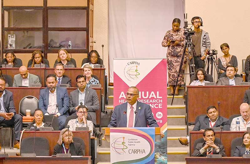 Speaking at 70th Annual Health Research Conference hosted by the Caribbean Public Health Agency (CARPHA), Minister of Health Dr Frank Anthony made the call for the Caribbean to take a stronger lead in evidence-based, innovation-driven healthcare (Elton John photos)