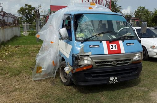 The minibus that was involved in the accident parked at the La Grange Police Station