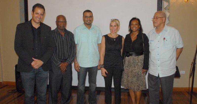 From left, Dr. Luis Fernandez, Mr. Patrick Williams, Minister Robert Persaud, Ms. Sarah DuPont, Ms Khadija Musa and Mr Norman McLean
