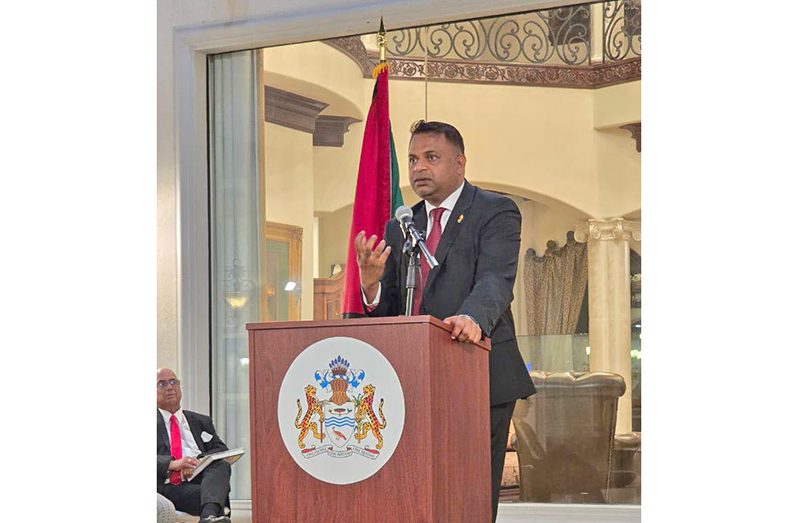 Minister Deodat Indar delivers his feature remarks (Ministry of Public Works photo)