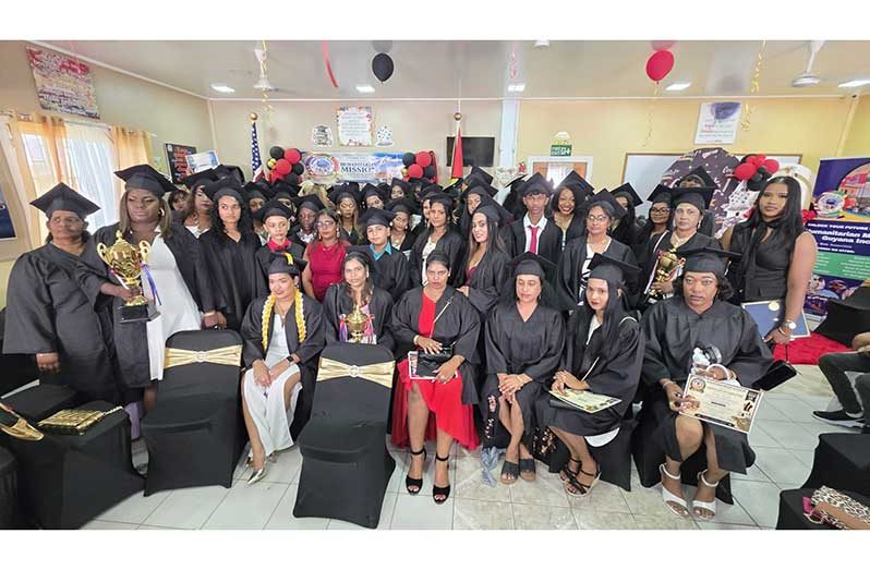 Graduates proudly display their certificates during Humanitarian Mission Guyana Inc.'s 2026 Graduation Ceremony, as 85 students completed vocational and skills-training programmes aimed at promoting employment, entrepreneurship and financial independence. (Photo courtesy of Humanitarian Mission Guyana Inc.)