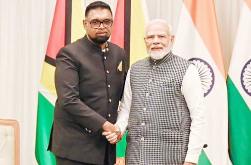 President Dr. Irfaan Ali (left) and India’s Prime Minister Shri Narendra Modi (right)