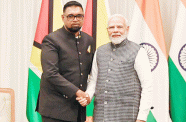 President Dr. Irfaan Ali (left) and Indian Prime Minister, Shri Narendra Modi (right)