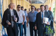 Nazar and Azruddin Mohamed leaving the High Court in Demerara accompanied by their legal team following the refusal of their application to stay extradition proceedings (Delano Williams photo)