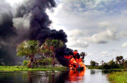 The vessel on fire near “Green Island “on Saturday afternoon