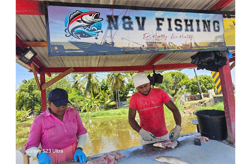 Natasha Chatterpaul and her son, Vickram Chatterpaul, at their fish stall