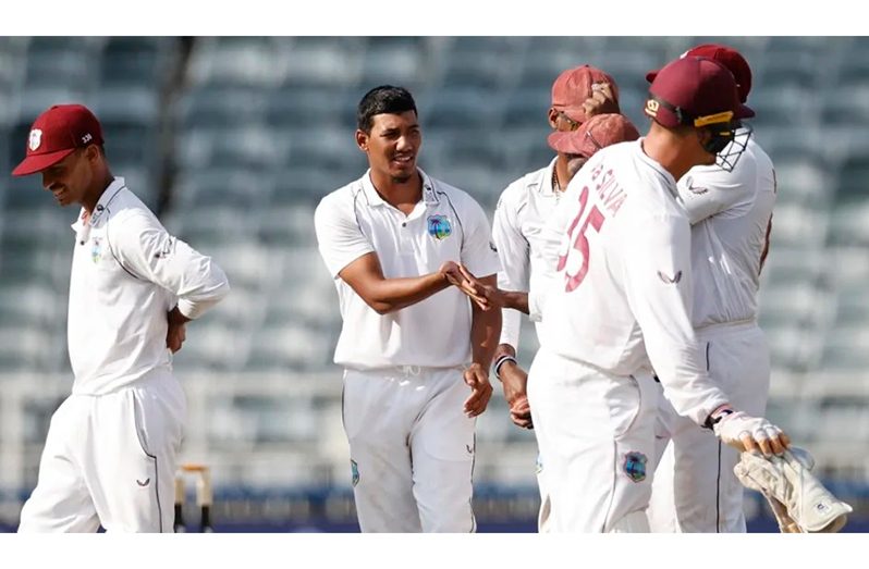 Gudakesh Motie took three wickets on the first day•AFP/Getty Images