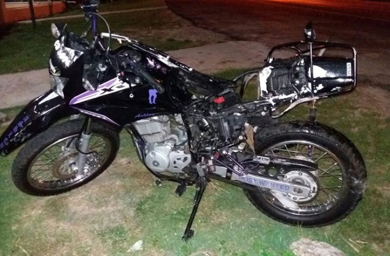 The motorcycle Mohamed was riding when he crashed into the utility pole.