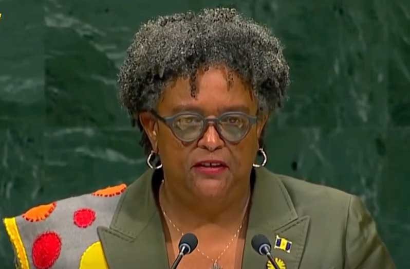 Prime Minister of Barbados, Mia Amor Mottley, addresses the 81st United Nations General Assembly in New York on Thursday