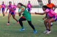 Guyana national female rugger Tricia Monroe on the go against Bermuda.