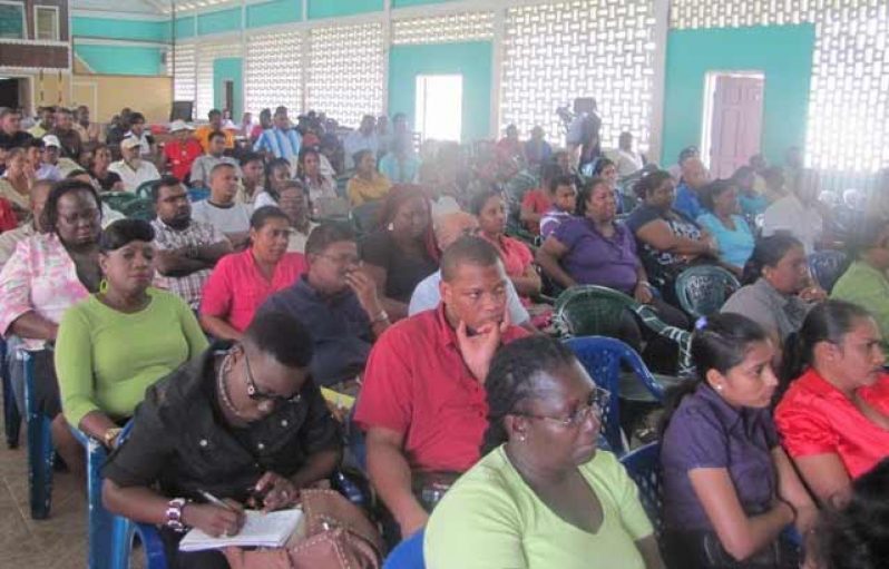 New Amsterdam residents at the town hall meeting