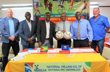Putting football first! From left: Ian Greenwood, Ian Alves, Wayne Forde, Bert Sukhai, Fitzroy McLeod and Ralf Hemsing  (Avenash Ramzan/Newsroom photo)