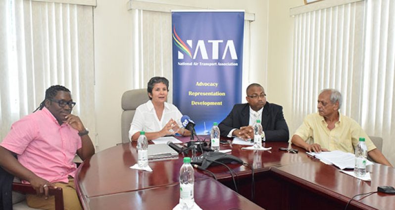 NATA President Annette Arjoon-Martins addressing the press in the presence of other members of the association