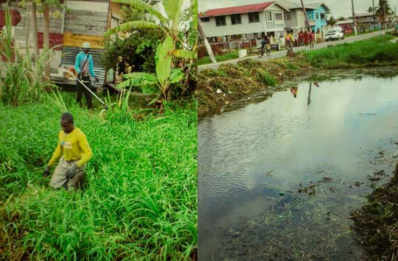 Before and after work was done on 11th Street Eastern Canal on the Main Road, Pattenson-‘B’ Field Sophia by the South Liliendaal Progressive Development NGO