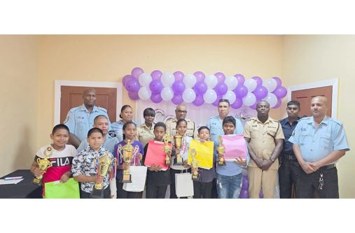 Regional Commander Khemraj Shivbaran, other ranks and the members of the various Region Two police youth groups who were recognised for their outstanding NGSA performance